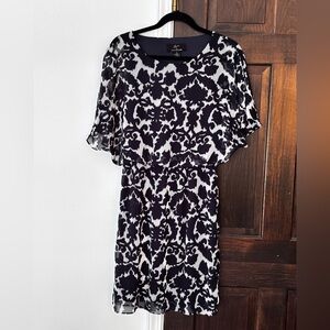 Nina Leonard Chic Dark Blue and White Midi Dress